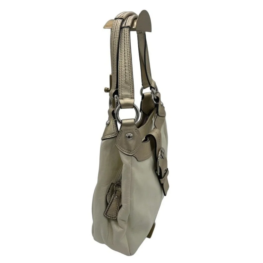 Coach Hobo Shoulder Bag Women's White Gold Leather Buckle Accent Purse Y2K